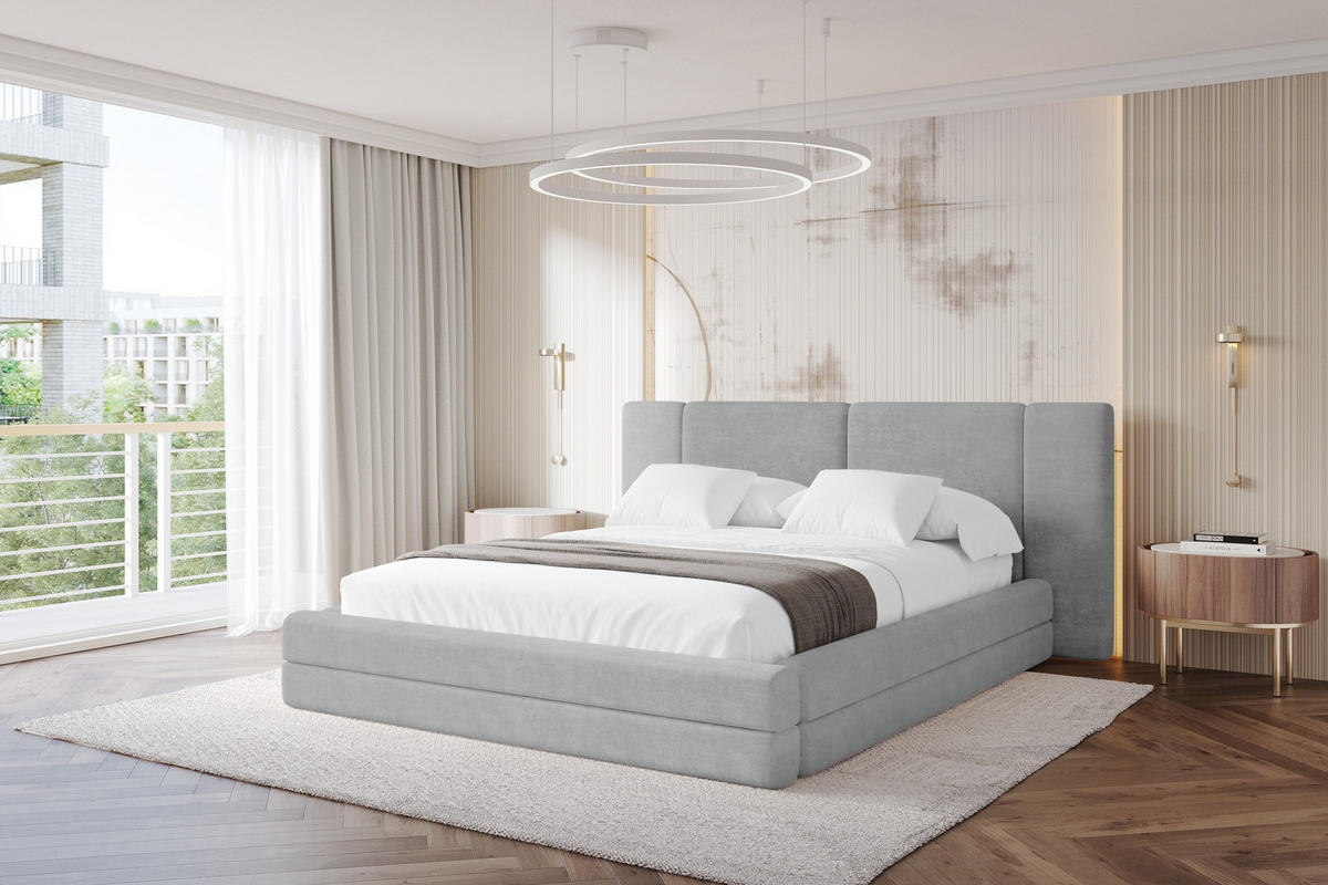 POLSTERBETT mit Bettkasten und Lattenrost, Bett mit Matratze H3/H4 - TEVO 160x200 Grau - Hellgrau, Holzwerkstoff/Textil (160/200cm) - ALTDECOR