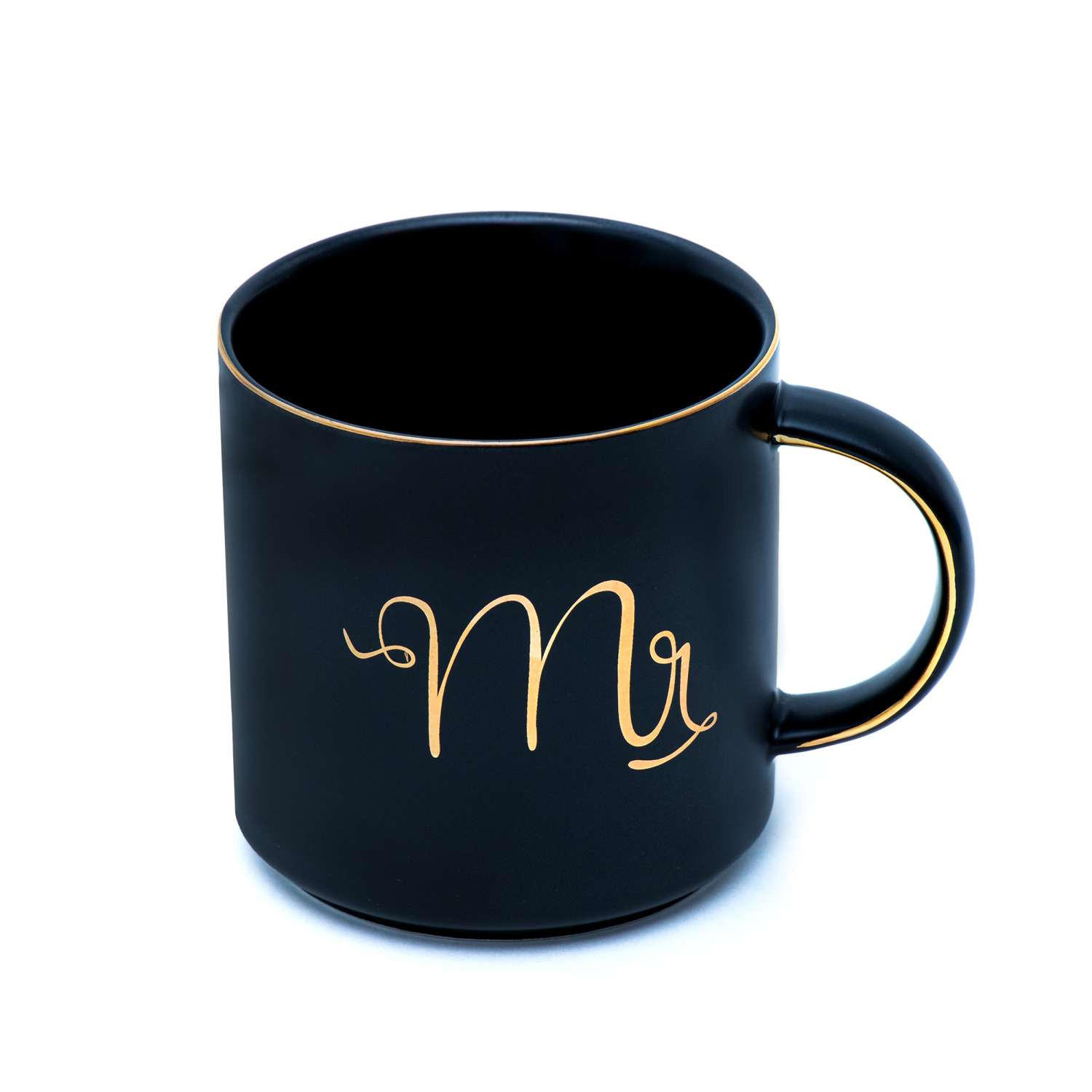 KAFFEETASSE mit Goldrand und Aufschrift Mr 300 ml - Schwarz, Keramik (0.3L) - Intirilife