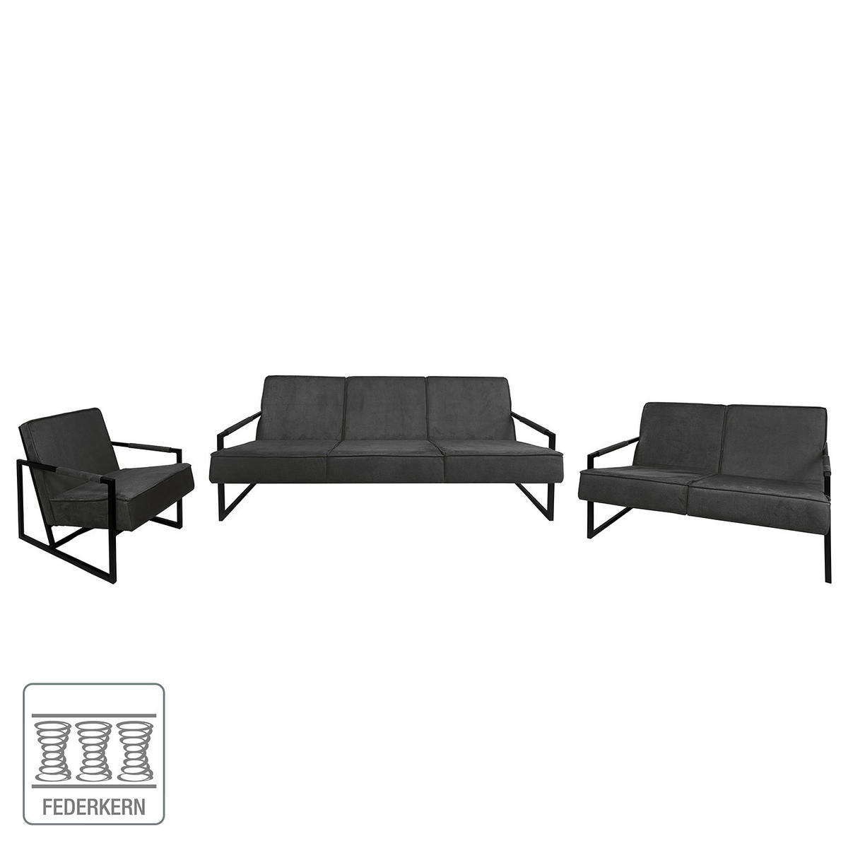 POLSTERGARNITUR (3-2-1) - Strukturstoff - Dunkelgrau, Textil (1/1/1cm) - home24