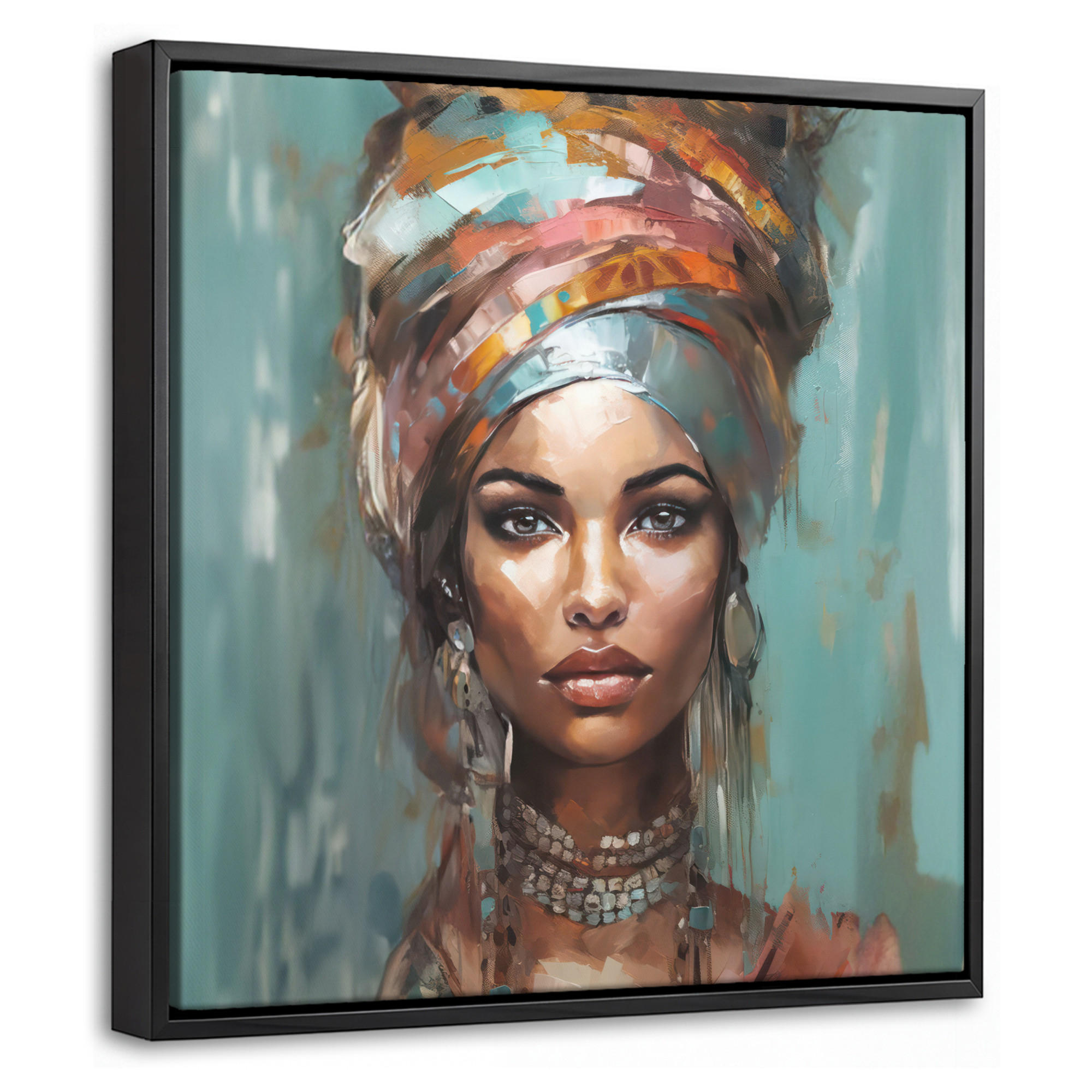 LEINWAND Bilder mit Rahmen - Frau - Kunst - Schmuck - Porträt - 20x20 - Blaugrau, Textil (20/20cm) - MuchoWow