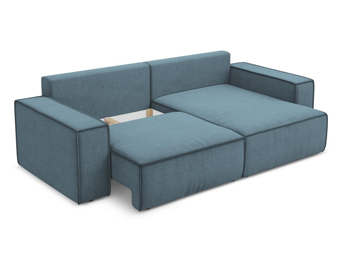 ECKSOFA mit Schlaffunktion Strukturstoff Stoff Blau - Blau/Schwarz, Kunststoff/Textil (257/148cm) - Makamii