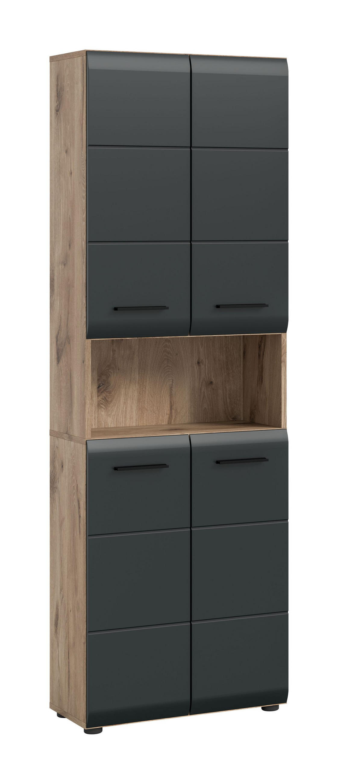 HOCHSCHRANK breit ICE (B/H/T: ca. 60/185/30 cm) in Nox Oak Nachbildung/schwarz matt - Eichefarben, Holz (60/185/30cm)