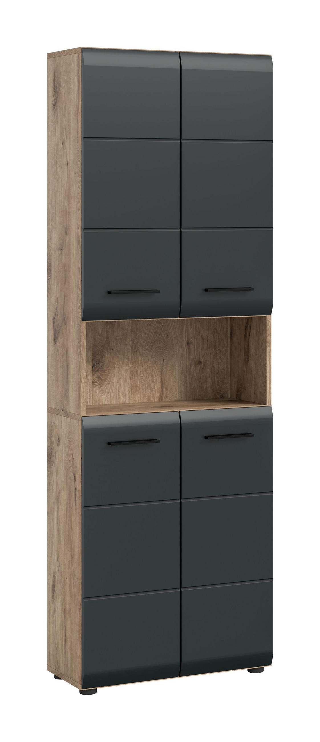 HOCHSCHRANK breit ICE (B/H/T: ca. 60/185/30 cm) in Nox Oak Nachbildung/schwarz matt - Eichefarben, Holz (60/185/30cm)
