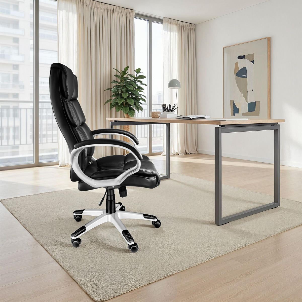 BÜROSTUHL Jonas, einstellbare Wippfunktion, schwarz - Schwarz, Textil (70/123/71cm) - tectake