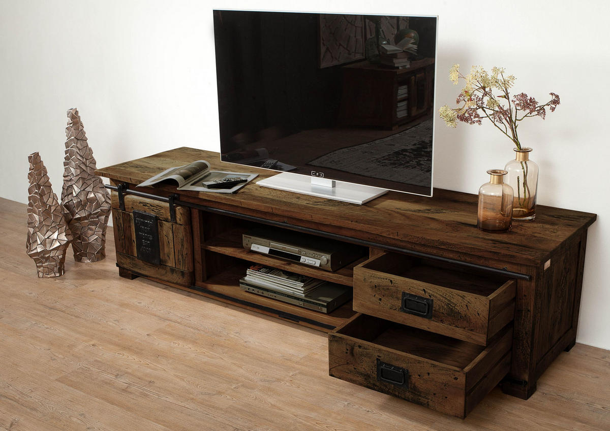 TV-BOARD Mango 200x55x50 braun lackiert RAILWAY #436 - Braun, Holz (200/50/55cm) - Massivmoebel24