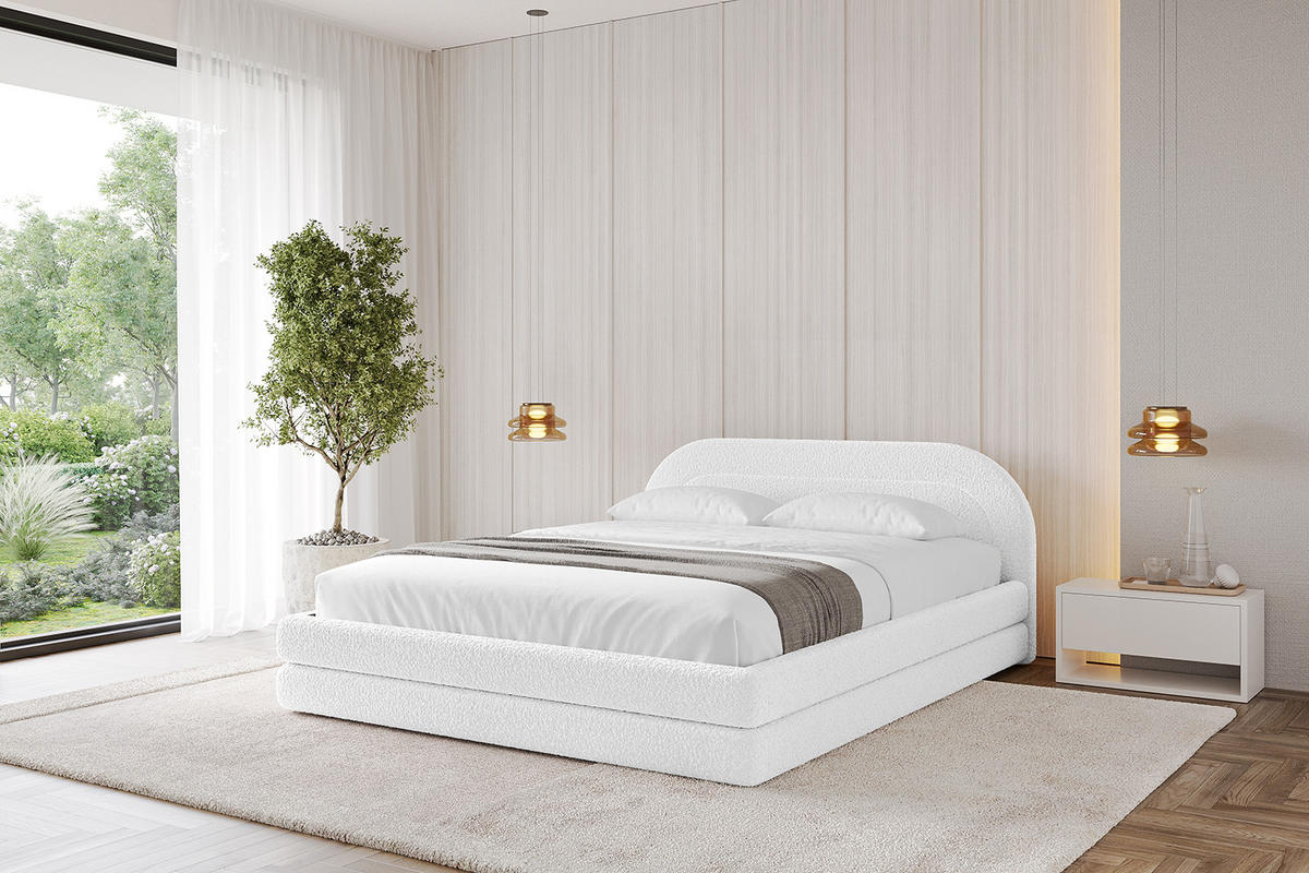 POLSTERBETT mit Bettkasten und Lattenrost, Boxbett ohne Matratze - LERIS-v1 120x200 Weiß - Weiß, Holzwerkstoff/Textil (120/200cm) - ALTDECOR