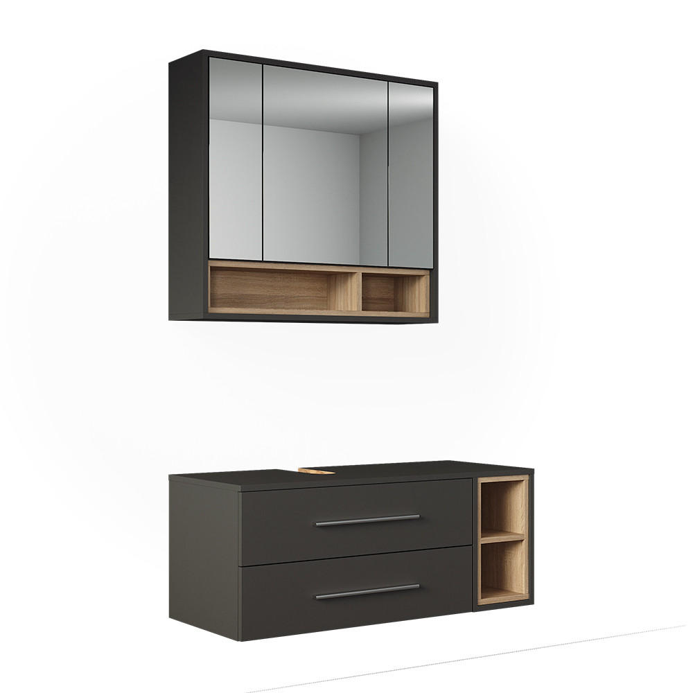 SADA NÁBYTKU DO KOUPELNY Beatrice, Antracit/Sonoma, 2dílná - Sonoma dub/antracitová, kompozitní dřevo (100/40/40cm) - Vicco