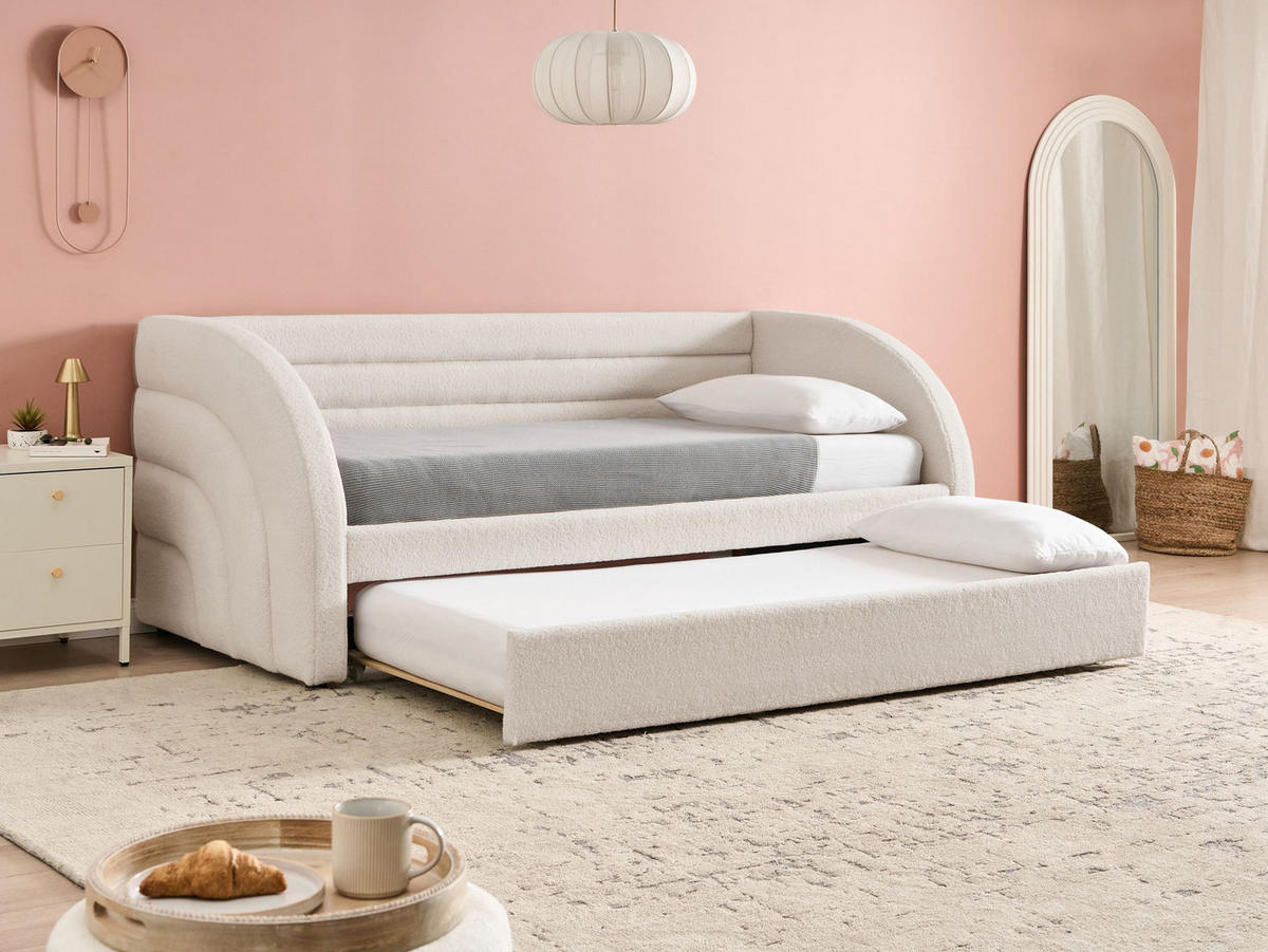 VYSOUVACÍ POSTEL Bouclé 90/200 cm Bílá Albiac - bílá, textil (90/200cm) - Beliani