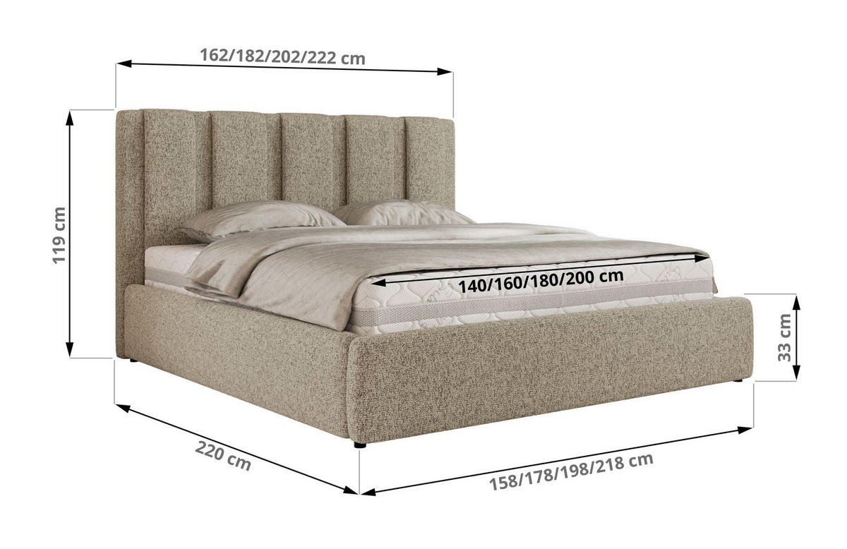 POLSTERBETT SAVINO CLASSIC 140/200 - Dunkelbeige Struktur - ohne Matratze - Bronzefarben, Textil (140/200cm) - MKS