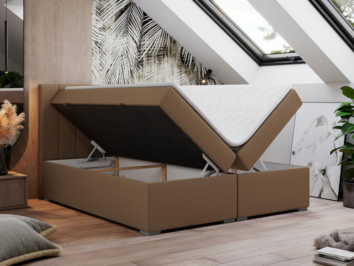 BOXBETT LOPE 140/200 - Braun Kunstleder - H3 - Braun, Holz/Textil (140/200cm)
