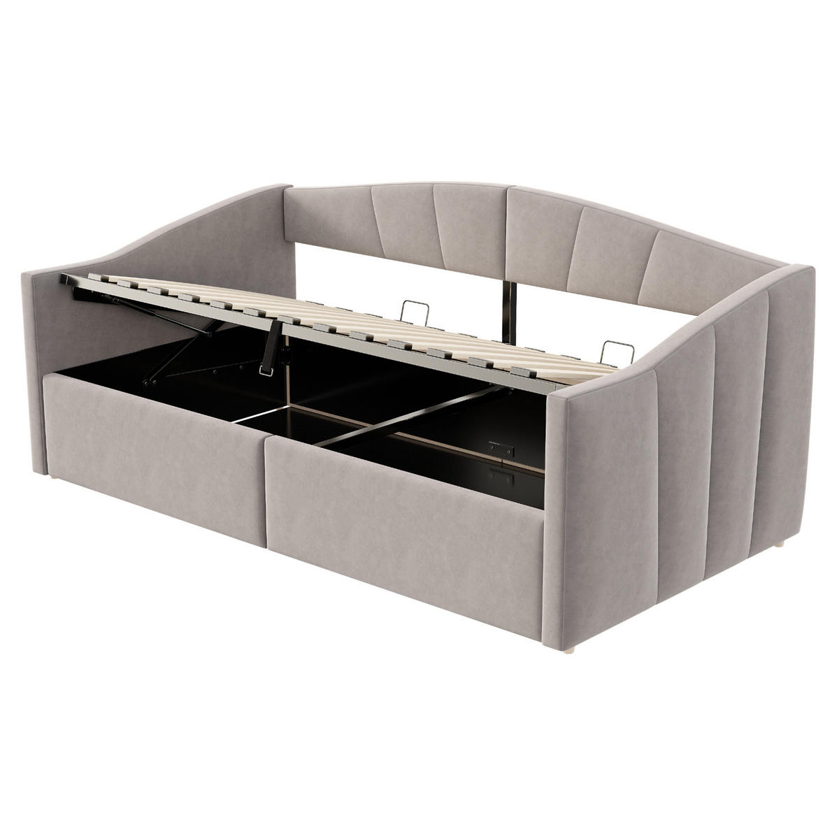 SCHLAFSOFA aus Samt 90x200 cm Hellgrau mit hydraulischem Stauraum und Lattenrost - Hellgrau, Textil (90/200cm) - IVMEU