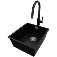 GRANITSPÜLE London Slim, 2-er set Schwarz 41/47 cm 1 Becken + Küchenarmatur 40/20 cm + Ablauf-Set ab 45er Unterschrank - Chromfarben/Schwarz, Kunststoff (41/20/47cm) - Primagran