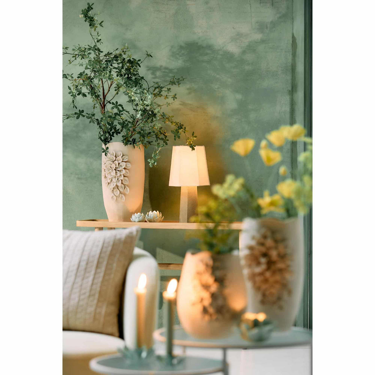 TISCHLAMPE Musabo Grün 25/25/49 cm - Grün, Textil (25/25/49cm) - Light & Living