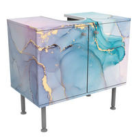 WASCHBECKENUNTERSCHRANK Aquarell Pastell Türkis mit Gold 60/55/35 cm - Pastellblau, Holzwerkstoff (60/55/35cm) - Bilderwelten