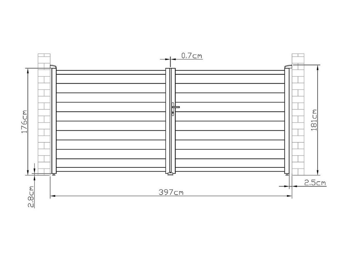 GARTENTOR Flügeltor Doppeltor - 397 x 181 cm - voll - Aluminium - Anthrazit - NAZARIO - Anthrazit, Metall (392/176cm) - Vente-Unique
