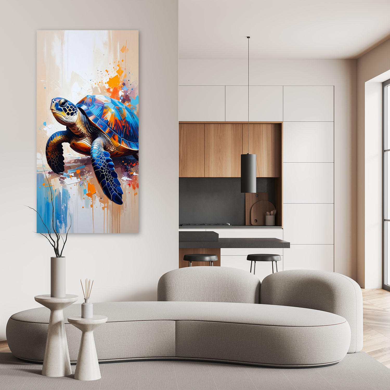 LEINWANDBILD Schildkröte Reptilien Meer Ozean 60x120cm - Blau, Textil (60/120cm) - Feeby