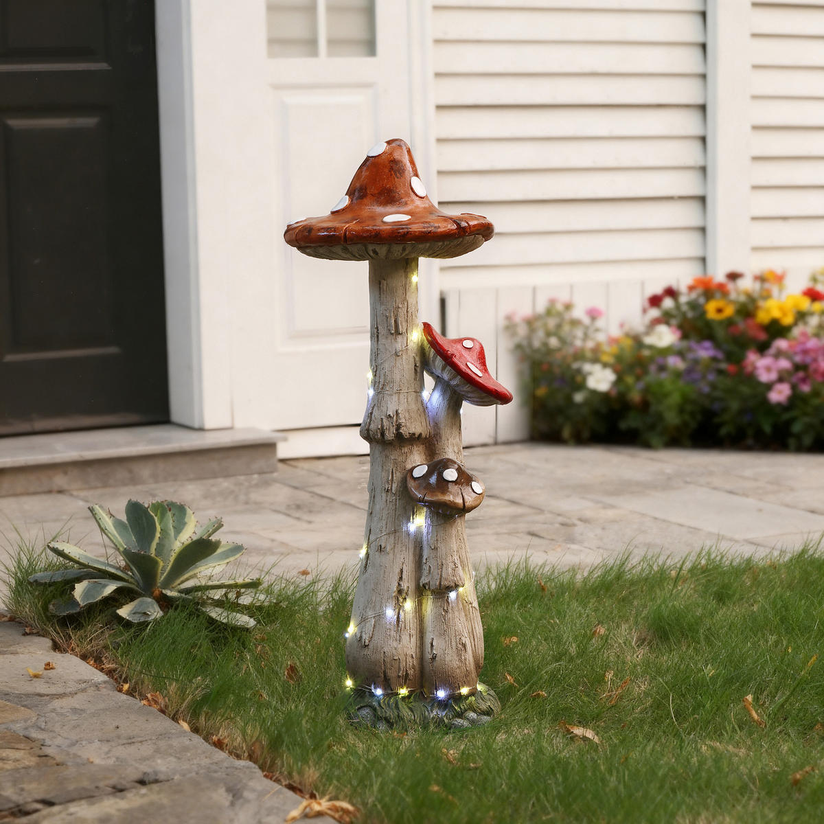 MGO Gartenskulptur Pilz, 31x29x80 cm, mit LED-Beleuchtung - Multicolor, Naturmaterialien (31/80/29cm) - Hometopia