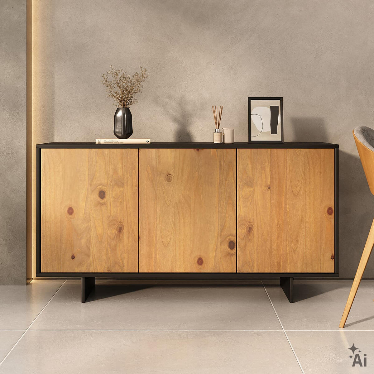 SIDEBOARD ARTO schwarz/Eiche - Eichefarben/Schwarz, Holz (137/71/41cm) - IDIMEX