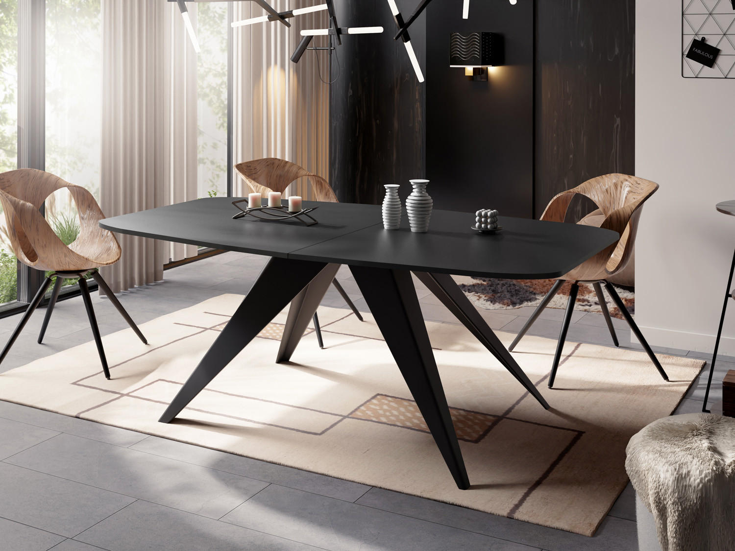 ESSTISCH Foster rechteckig ausziehbar, Schwarz 160-198/80/76 cm - Schwarz, Holzwerkstoff/Metall (160/80/76cm) - WFL GROUP