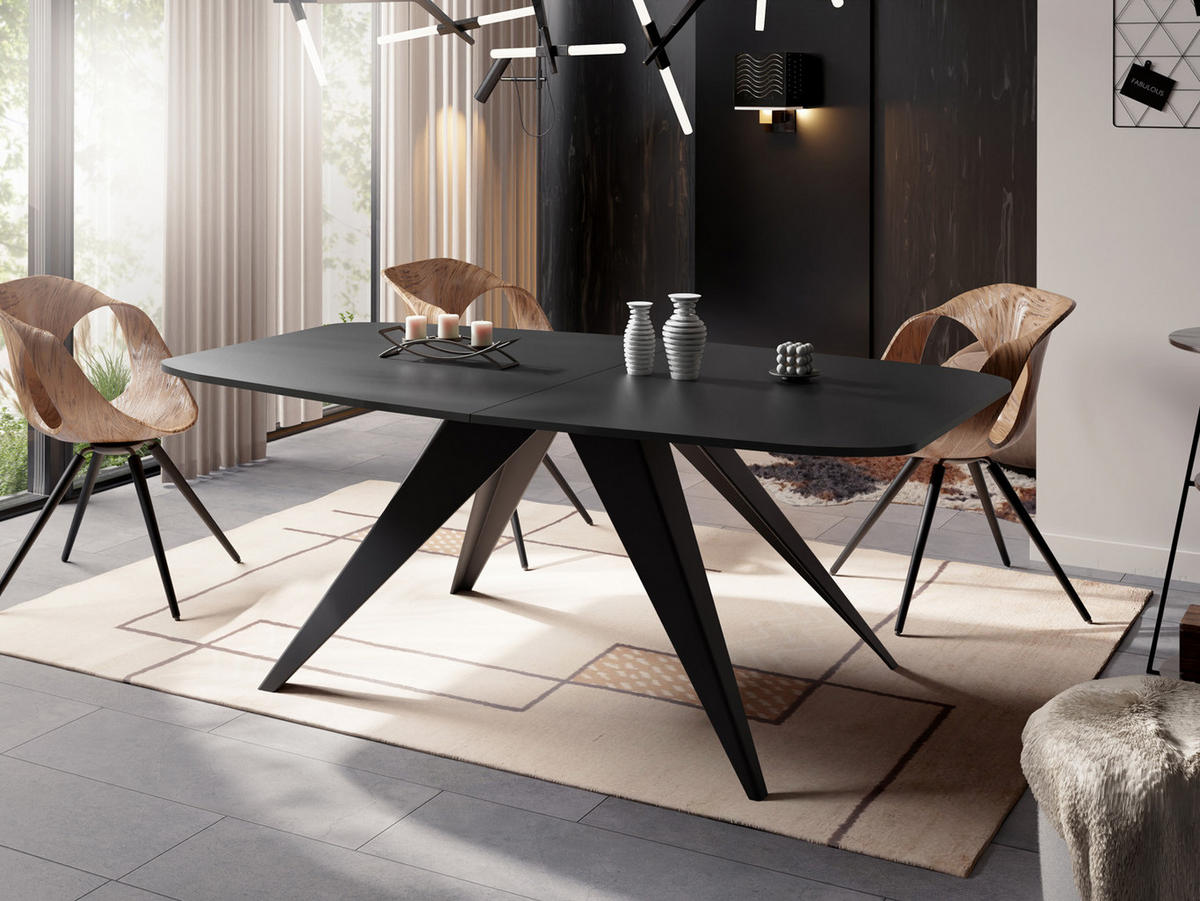 ESSTISCH Foster rechteckig ausziehbar, Schwarz 160-198/80/76 cm - Schwarz, Holzwerkstoff/Metall (160/80/76cm) - WFL GROUP