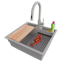 GRANITSPÜLE Bergen Pocket, 2-er set Grau 56/54 cm 1 Becken + Küchenarmatur 40/20 cm + Ablauf-Set + Küchenzubehörset ab 60er Unterschrank - Chromfarben/Beige, Kunststoff (56/20/54cm) - Primagran