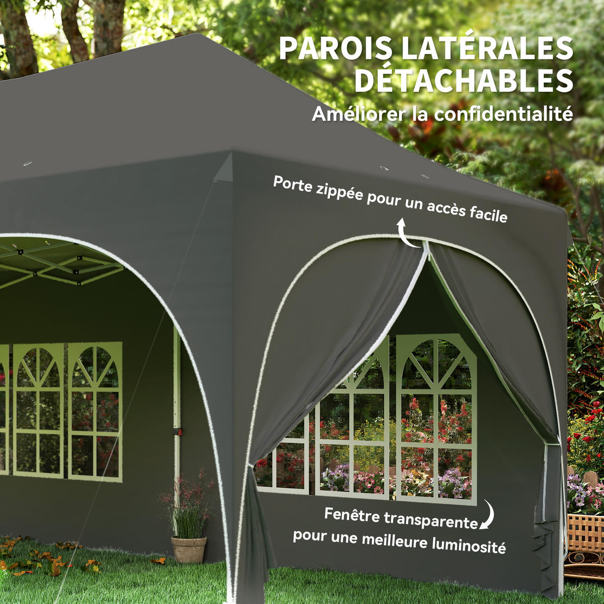 PAVILLON DE-14048 3/6 m, 6 Seitenwände, UV30+ Grau - Dunkelgrau, Metall (300/315/598cm) - ComfortXL