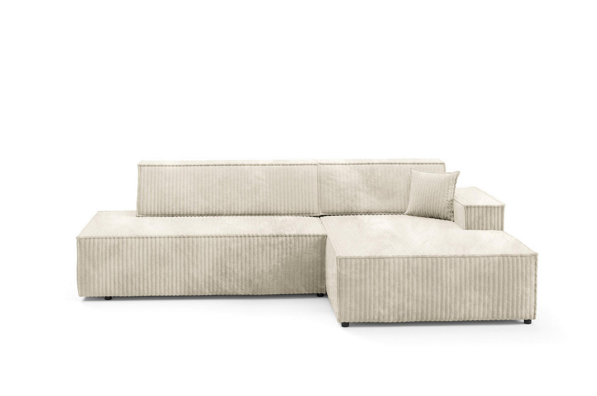 ECKSOFA TESSO R-S Creme Kordstoff mit Schlaffunktion - Creme, Holz (247/170cm) - MASSENO