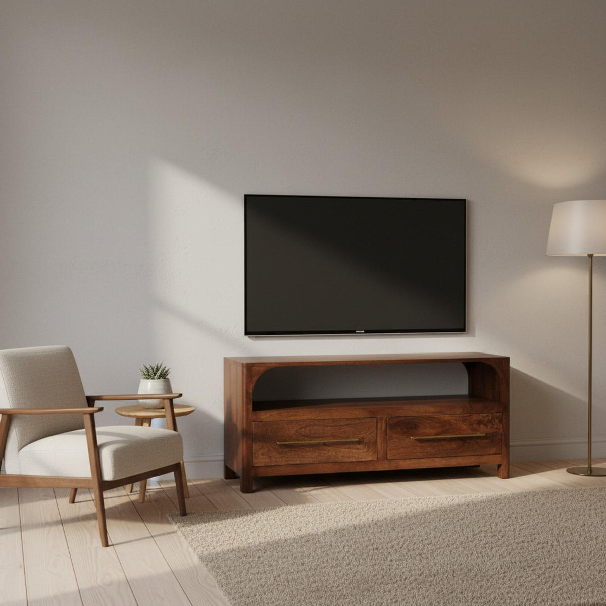 MEDIENKONSOLE mit Roasted-Almond-Finish, 2 Schubladen, 1 offene Ablage, sanftes Braun - Goldfarben/Braun, Holz/Metall (110/50/35cm) - Artisan Furniture