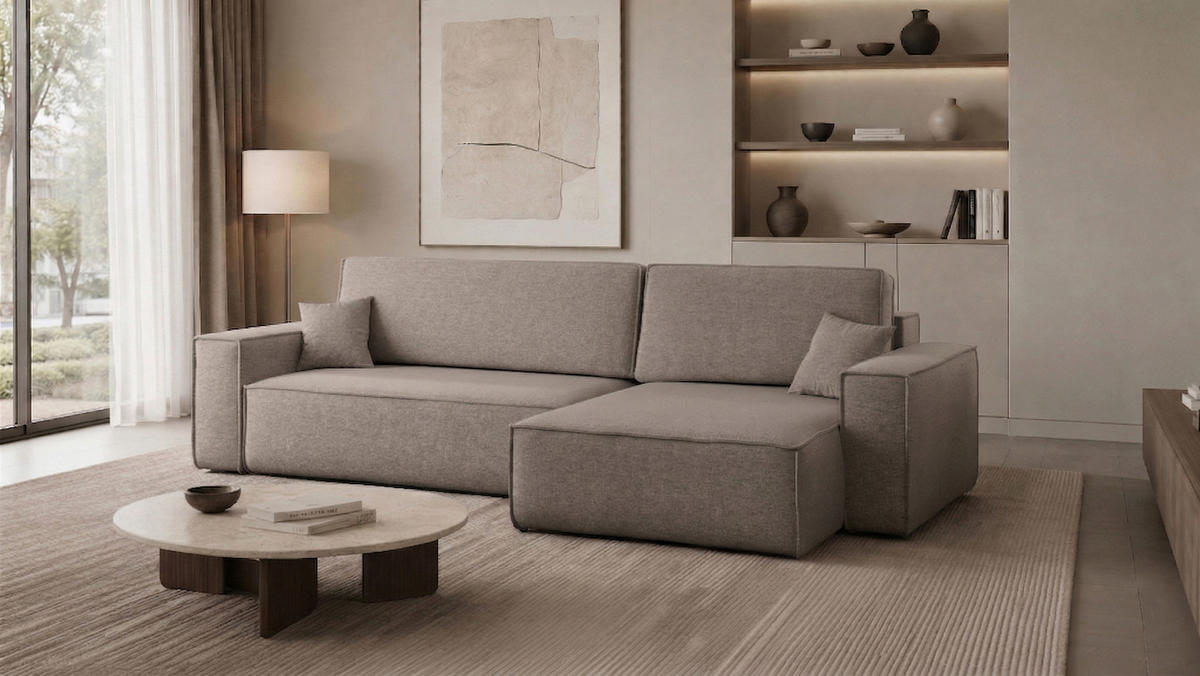 ECKSOFA Mit Schlaffunktion Und Bettkasten, Eckcouch Best XL Stoff Verita Beige Rechts - Beige, Holz (274/145cm) - Kaiser Möbel