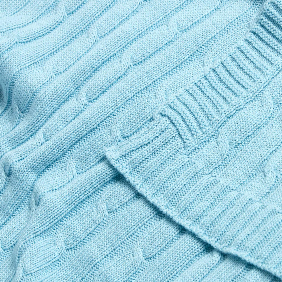 STRICKDECKE 150/200 cm, Baumwolle mit Rautenmuster - Hellblau, Textil (150/200cm) - Homescapes