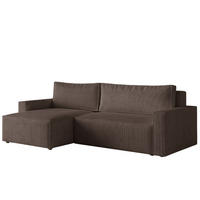ECKSOFA LIVIO L mit Schlaffunktion und Bettkasten, weicher, dicker Cord pet friendly - POSO 06 - Braun, Holz (230/195cm) - Dekori_Interiors
