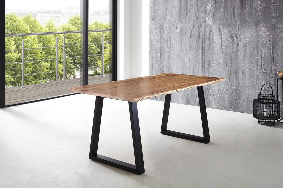 ESSTISCH LUBIN - Beige/Schwarz, Holz/Metall (100/200/77cm) - SAM