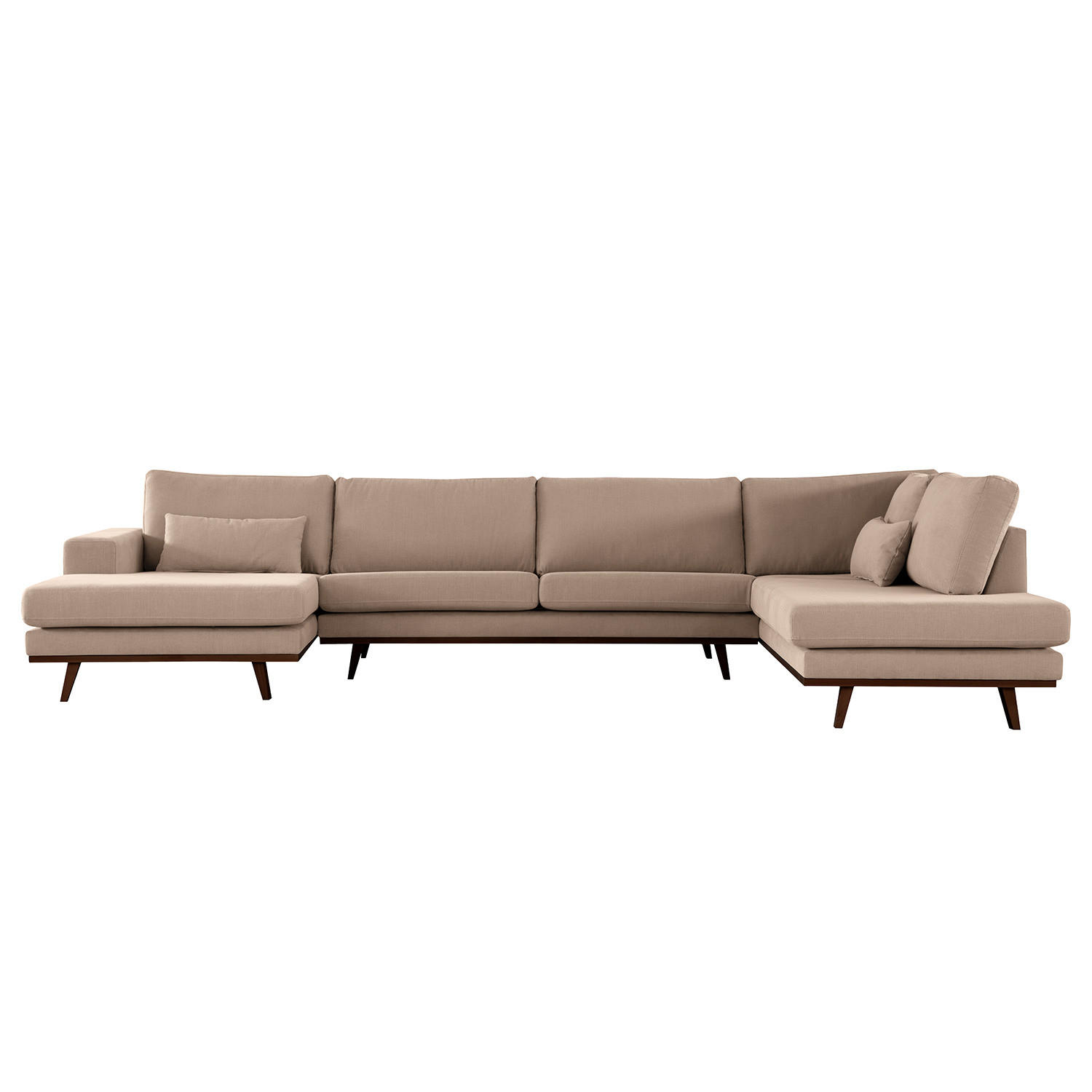 WOHNLANDSCHAFT mit Longchair - Taupe/Buchefarben, Textil (371/81/219cm) - home24