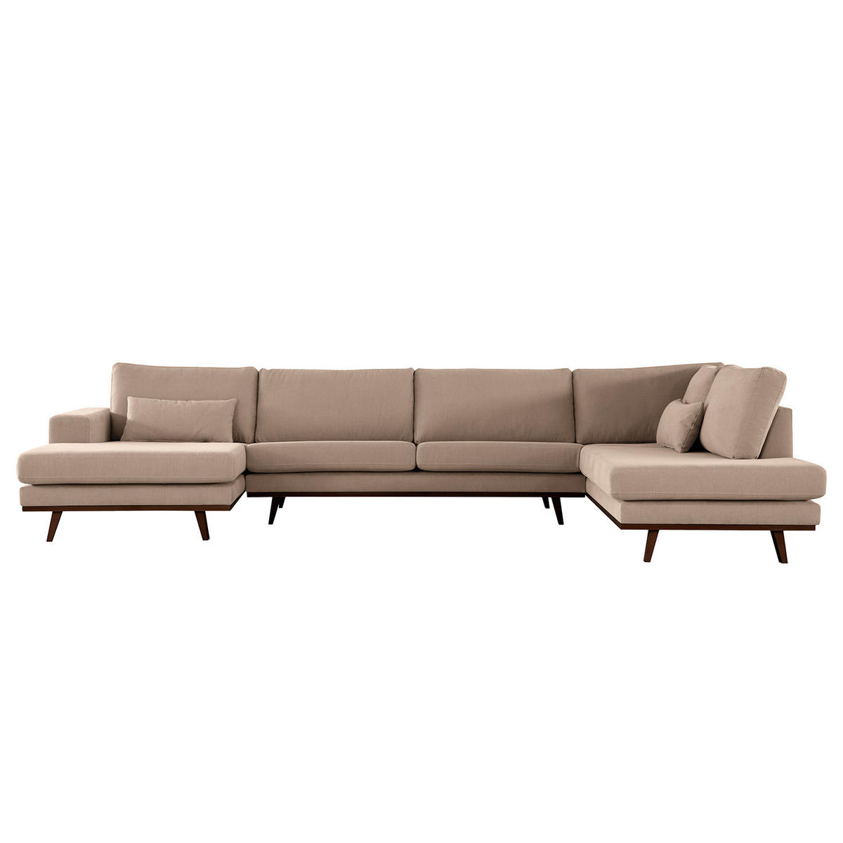 WOHNLANDSCHAFT mit Longchair - Taupe/Buchefarben, Textil (371/81/219cm) - home24