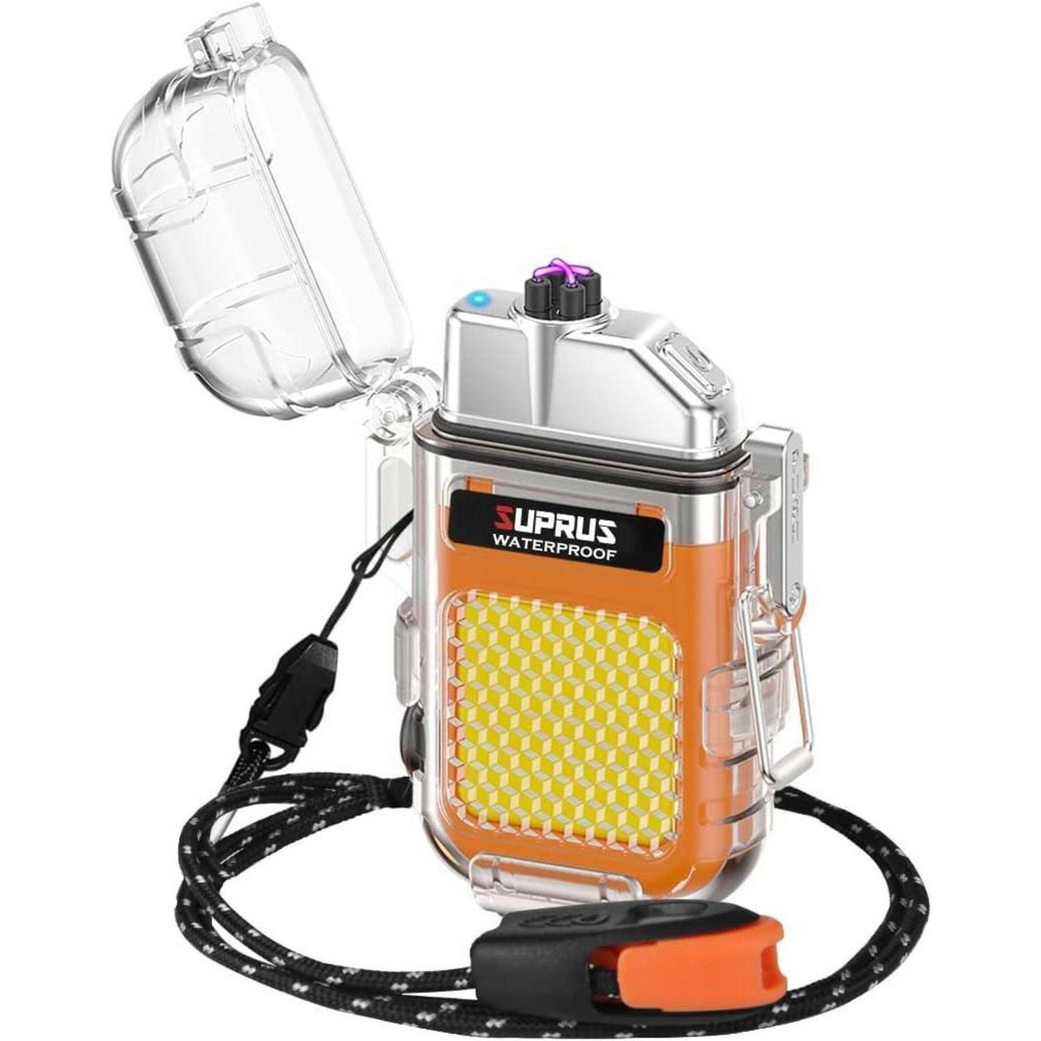 FEUERZEUG Plasma wiederaufladbar mit Taschenlampe und Pfeife Orange - Orange, Kunststoff (5.1/1.5/7.5cm)