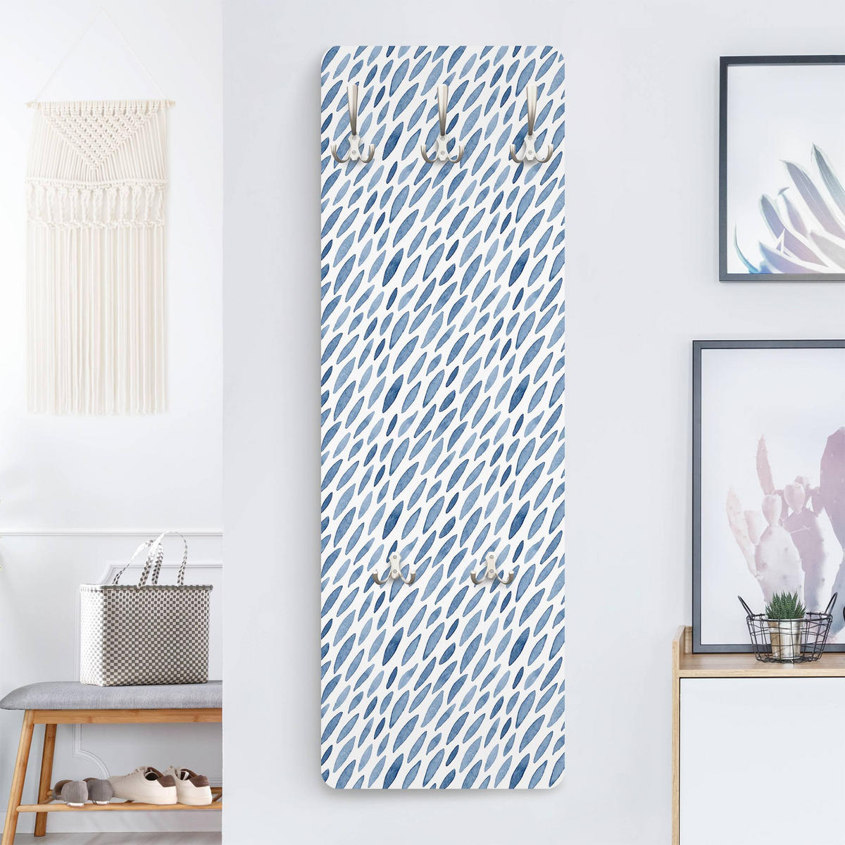 WANDGARDEROBE - Aquarell Regen in Indigo klein und groß 34/105 cm - Blau, Holzwerkstoff (34/105/1.6cm) - Bilderwelten