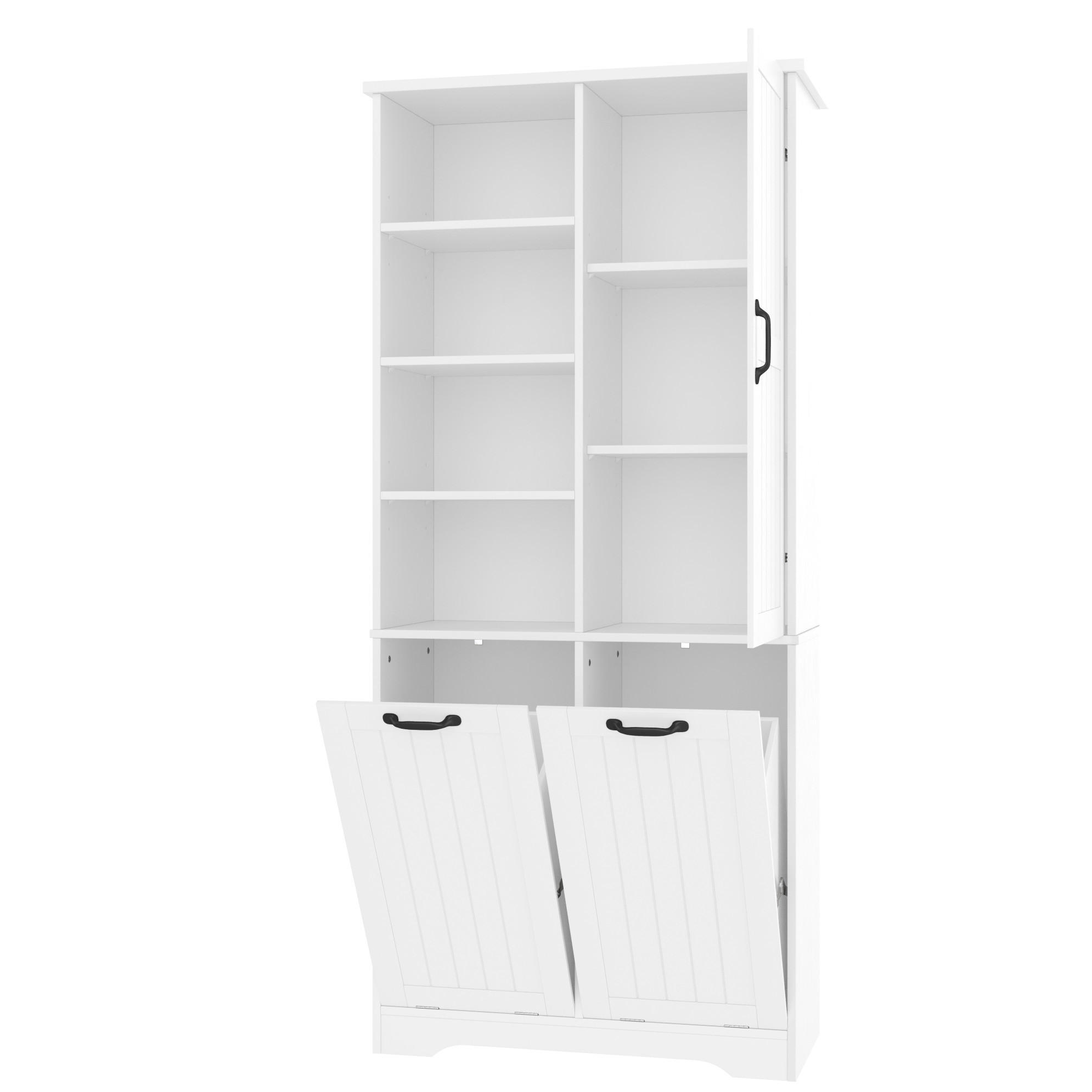 HOCHSCHRANK 78/35/172,7 cm aus MDF mit doppeltem Wäschekorb Weiß - Weiß, Holzwerkstoff (78/172.7/35cm) - Modenvie
