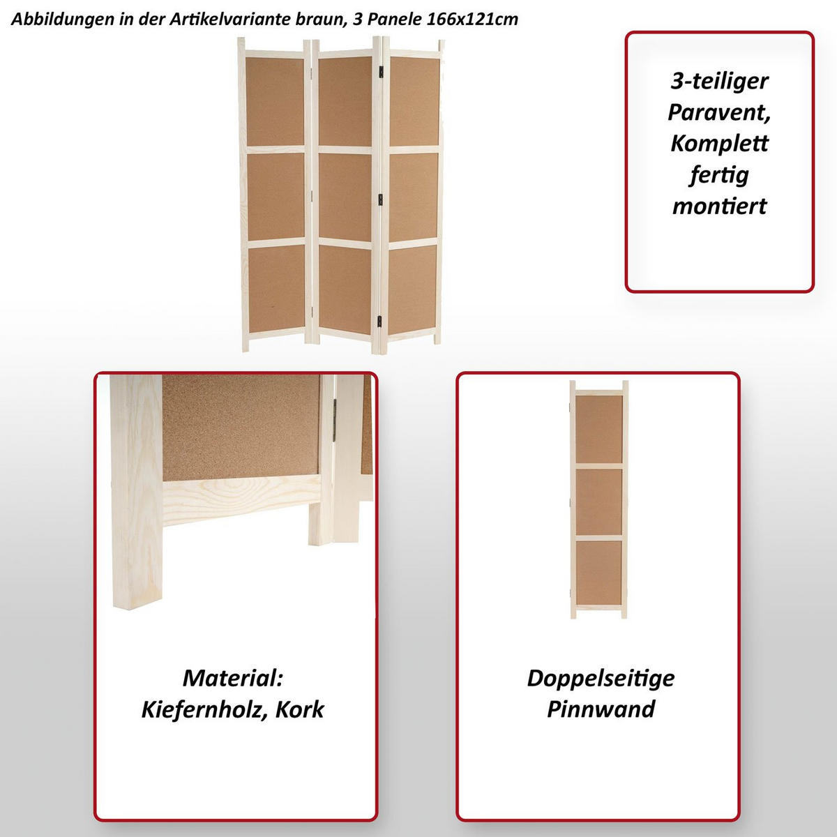 PARAVENT Braun - Braun, Holz (161/166/2cm) - MCW