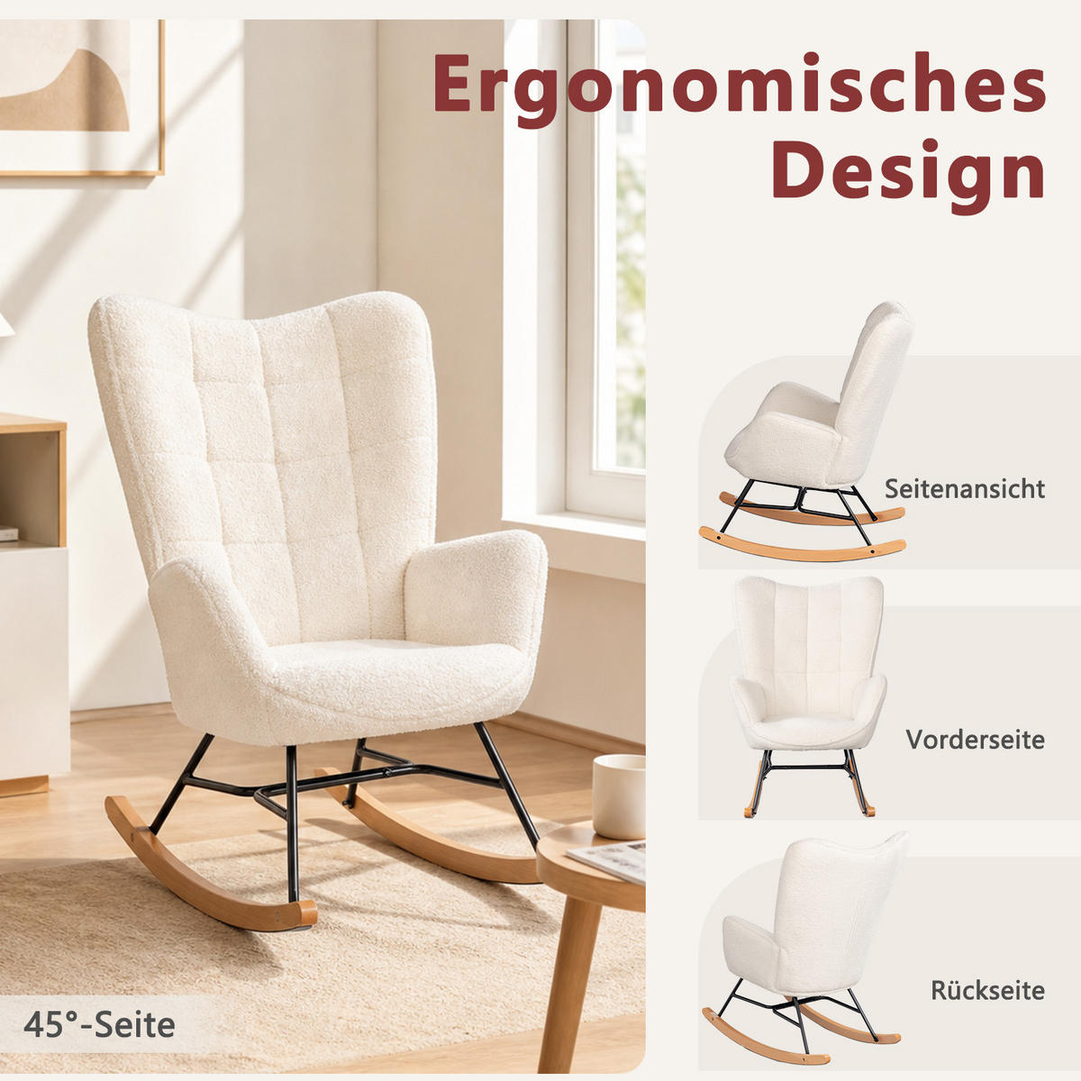 2ER Set Schaukelstuhl Stahl, Beige - Beige, Textil (68/98/85cm) - Meubles Cosy