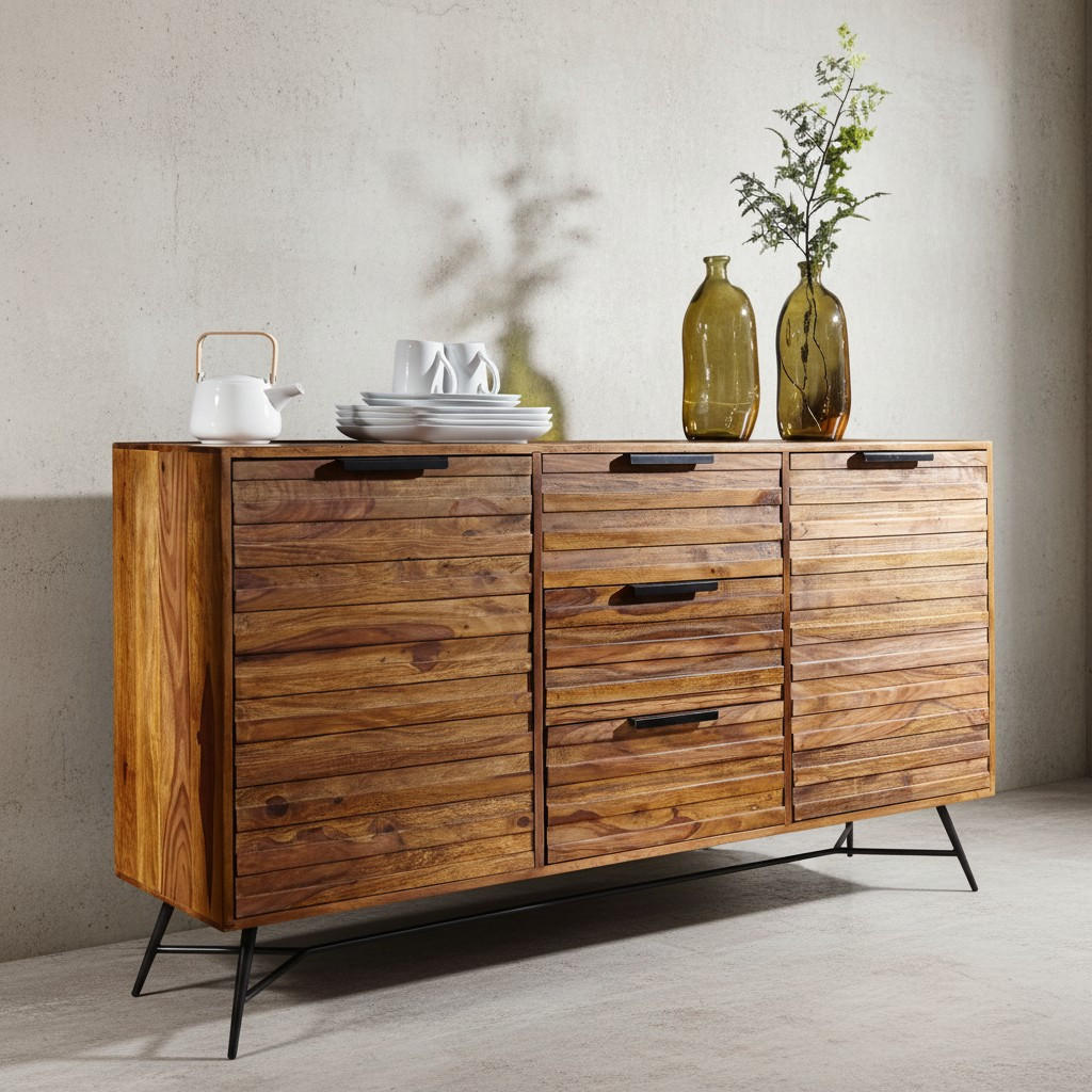 SIDEBOARD – FORMIO, Massivholz, 160x40x88 cm, Industrial-Stil - Schwarz/Braun, Holz/Metall (160/88/40cm) - KADIMA DESIGN