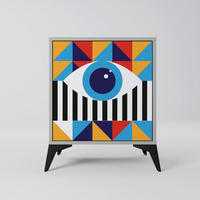 SIDEBOARD ABSTRACTION AND GEOMETRY, Grau, 57,5x42x70,5 cm, Schwarze Metall-Sternfüße - Multicolor/Schwarz, Holzwerkstoff/Metall (57.5/70.5/42cm) - SpaceRebels