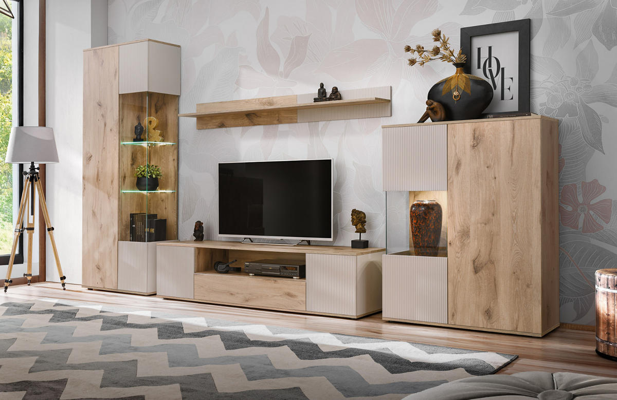 TV-LOWBOARD Viking Eiche, Kaschmir 160 cm, TV Unterschrank mit Push-to-Open - Kaschmir/Eichefarben, Holzwerkstoff/Kunststoff (160/45/42cm) - Inn.Furn