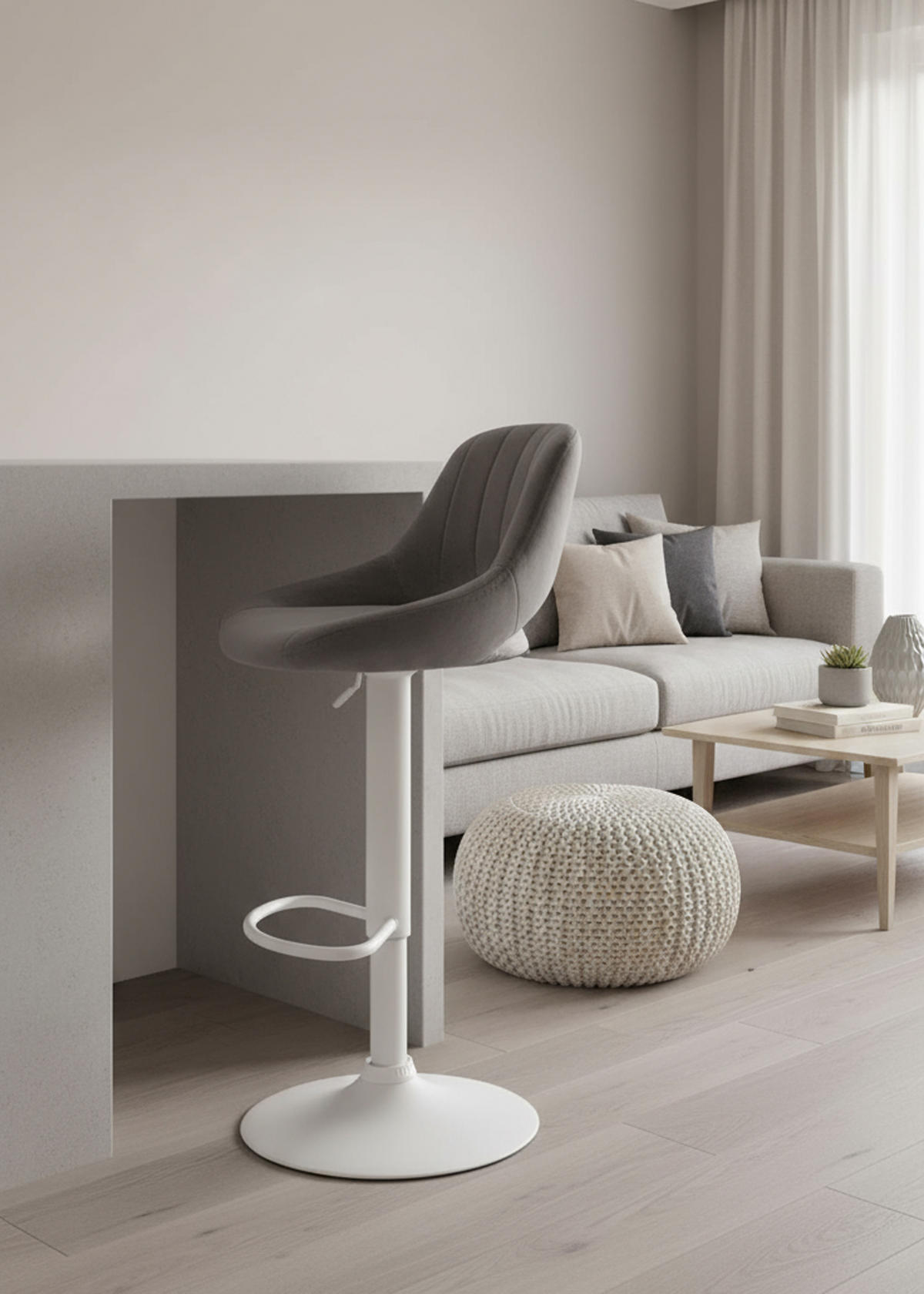 BARHOCKER Milos Samt weiß dunkelgrau - Weiß/Grau, Textil/Metall (47/106/48cm) - TPFLiving