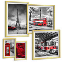 BILDER SET 5er Set - 50x50 cm & 20x30 cm & 40x60 cm Goldrahmen - Ikonische Städte London Paris Eisenbahn - Goldfarben, Kunststoff (40/60cm) - TULUP