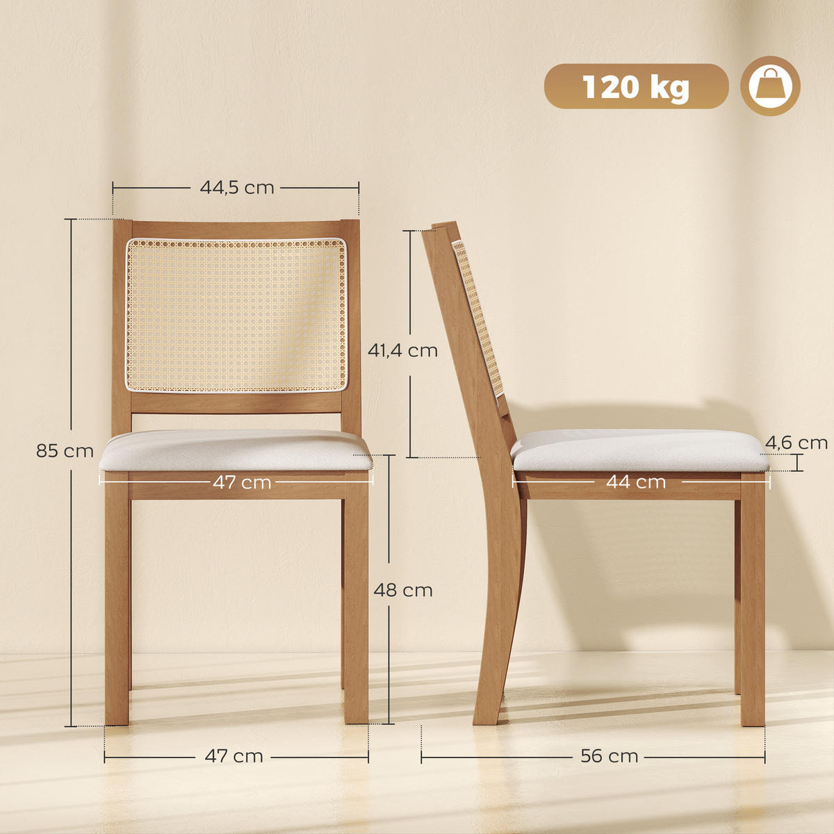 STÜHLE Creme 2 Stück - Creme, Holzwerkstoff (47/85/56cm) - GiPP