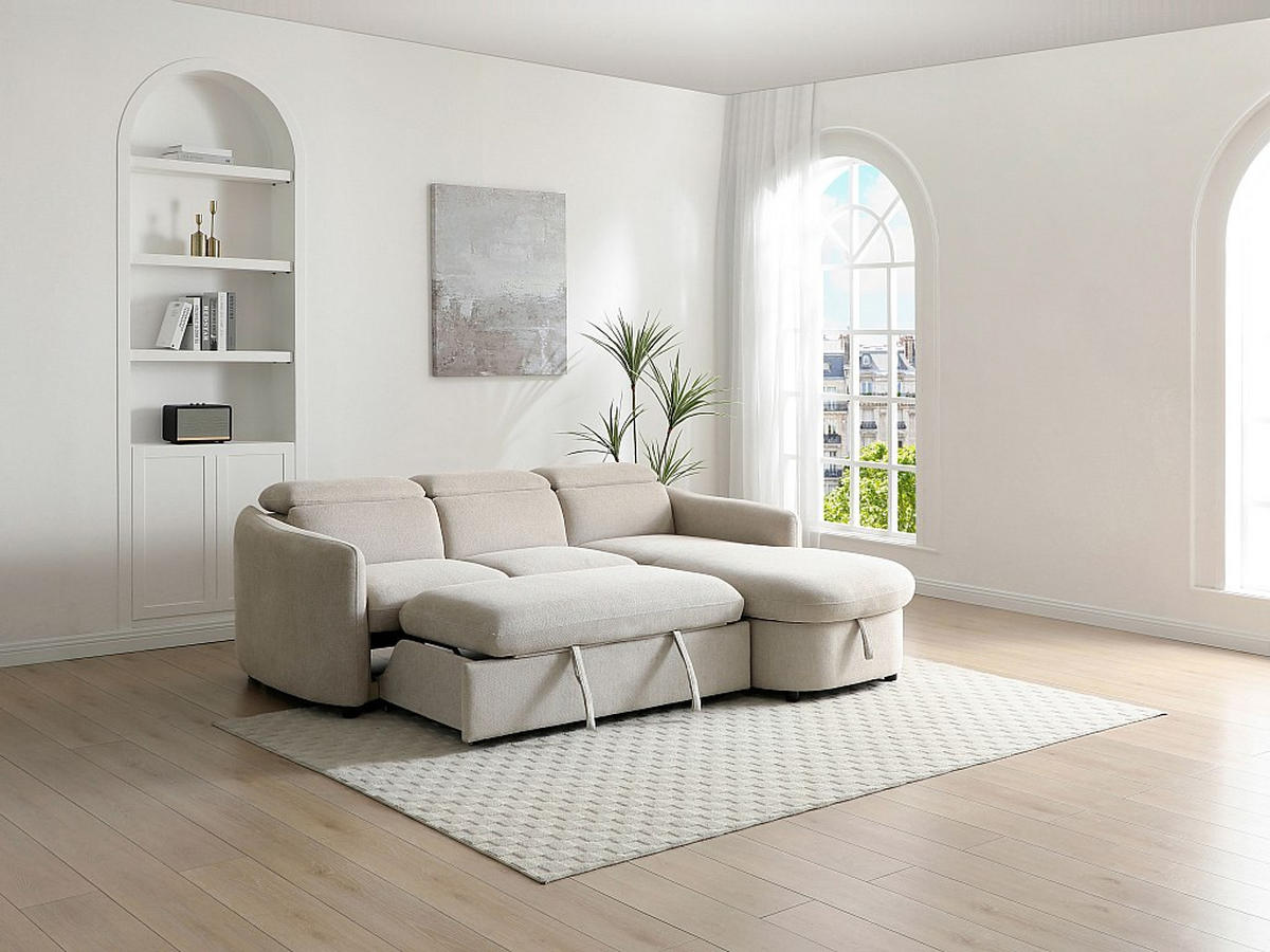 ECKSOFA - Ecke rechts - Schlafsofa - Stoff - Beige - RAVIELA - Beige, Textil (186/238cm) - Vente-Unique