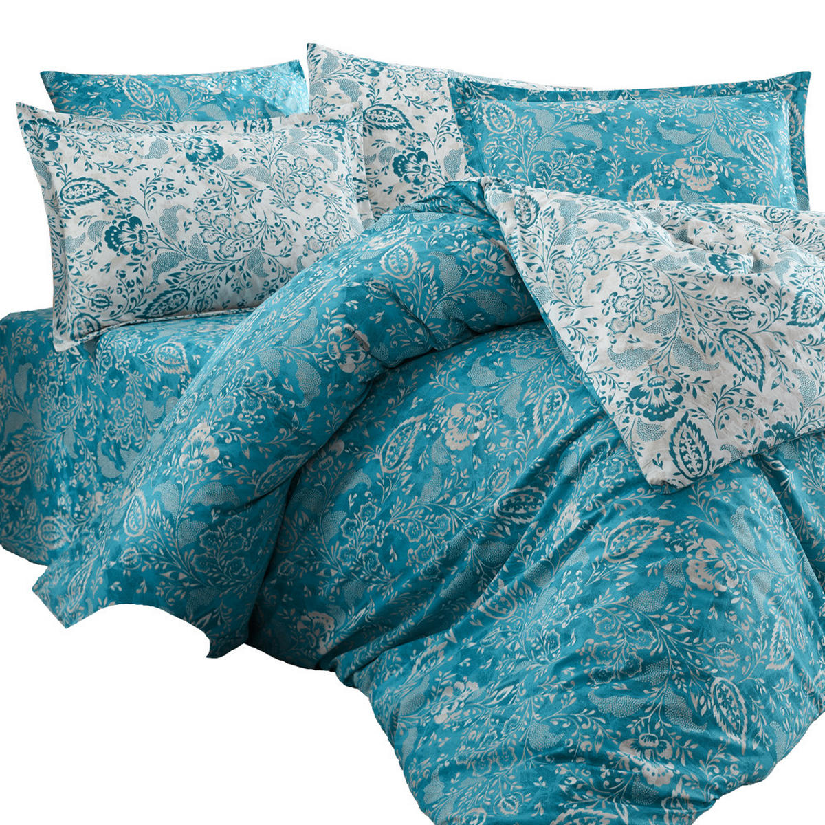 BETTWÄSCHE 6-teilig 220/240 cm YAPRAK - Blau, Textil (220/240cm) - ROLFNERS