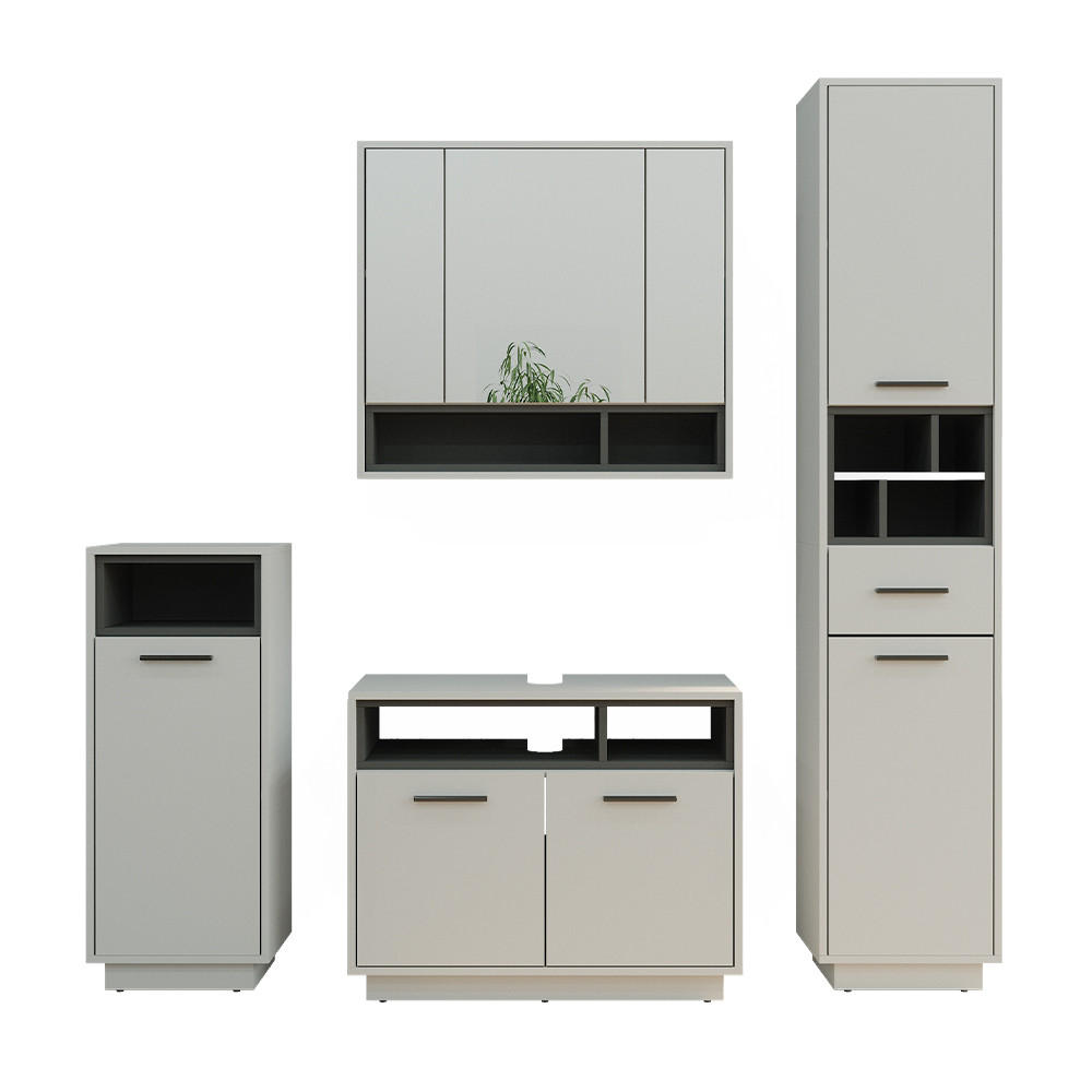 BADMÖBEL-SET Beatrice Grau 4 Teile - Anthrazit/Grau, Holzwerkstoff (80/64/40cm) - Vicco