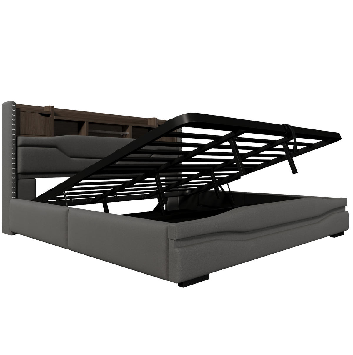 POLSTERBETT 180/200 cm aus Leinen mit LED-Beleuchtung, Grau - Grau, Textil (180/200cm) - OKMYHOME