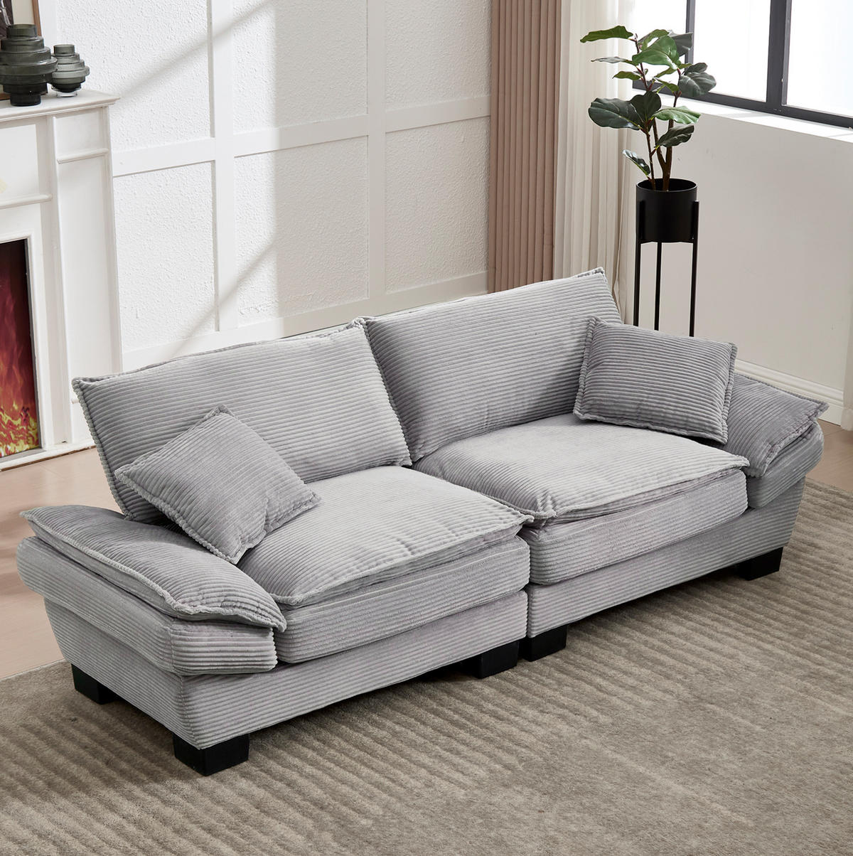 SOFA 2-Sitzer ultratiefer Sitz ca. 224 x 81 x 81 cm Samt Light Gray - Hellgrau, Kunststoff (224/81/81cm) - Meubliv